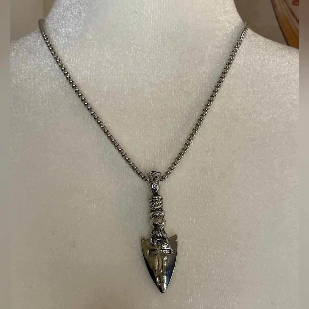 Stainless Steel Necklace with Vintage Cross Pendant